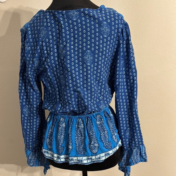 Blue Peplum Blouse with Long Bell Sleeves - Picture 5 of 6